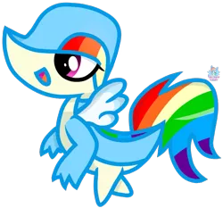 Size: 1085x1013 | Tagged: artist:rainbow eevee, derpibooru import, open mouth, pokefied, pokémon, rainbow dash, safe, snivy, solo, species swap, vector, what has science done, wings