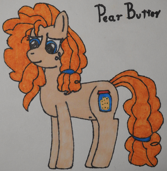 Size: 3248x3312 | Tagged: safe, artist:awgear, derpibooru import, pear butter, earth pony, pony, belly button, freckles, mother's day, orange mane, orange tail, solo, traditional art