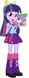 Size: 2094x5622 | Tagged: safe, artist:famousmari5, derpibooru import, spike, twilight sparkle, twilight sparkle (alicorn), alicorn, dog, equestria girls, equestria girls (movie), absurd resolution, backpack, clothes, cute, leg warmers, open mouth, pleated skirt, shoes, simple background, skirt, spike the dog, transparent background, vector, wondercolt ears