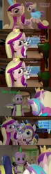 Size: 1920x6480 | Tagged: safe, artist:papadragon69, derpibooru import, princess cadance, princess flurry heart, shining armor, spike, alicorn, dragon, pony, comic:spike's cyosa, 3d, backpack, comic, crystal empire, cyoa, diaper, older, older spike, pacifier, source filmmaker, teenage spike, teenager, winged spike