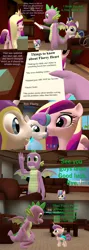 Size: 1920x5400 | Tagged: safe, artist:papadragon69, derpibooru import, princess cadance, princess flurry heart, shining armor, spike, alicorn, dragon, pony, comic:spike's cyosa, 3d, backpack, comic, crystal empire, cyoa, diaper, kiss on the cheek, kissing, list, older, older spike, pacifier, source filmmaker, teenage spike, teenager, winged spike