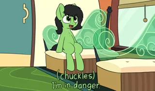 Size: 4000x2354 | Tagged: safe, artist:smoldix, derpibooru import, oc, oc:anonfilly, unofficial characters only, pony, caption, chest fluff, dialogue, door, female, filly, i'm in danger, meme, open mouth, ralph wiggum, seat, sitting, solo, the simpsons, train, train car, window