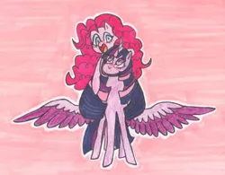 Size: 1280x997 | Tagged: safe, artist:draw1709, derpibooru import, pinkie pie, twilight sparkle, twilight sparkle (alicorn), alicorn, pony, female, hug, lesbian, shipping, traditional art, twinkie