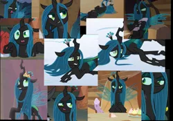 Size: 1159x809 | Tagged: changeling, changeling queen, collage, cropped, cute, cutealis, dead, derpibooru import, drained, edit, edited screencap, female, frenemies (episode), log, lord tirek, mean twilight sparkle, queen chrysalis, safe, screencap, twilog