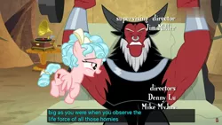 Size: 1920x1080 | Tagged: safe, derpibooru import, edit, edited screencap, screencap, cozy glow, lord tirek, centaur, pegasus, pony, frenemies (episode), armpits, barbell, bench press, caption, exercise, female, filly, homie, meme, weight lifting, youtube caption