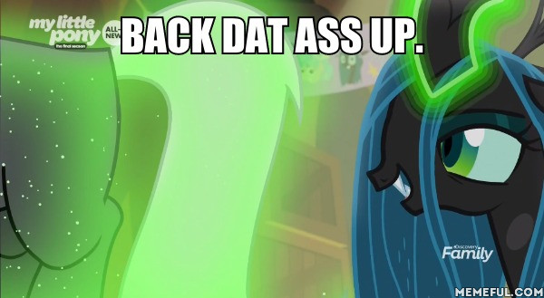 Size: 600x329 | Tagged: butt, caption, changeling, changeling queen, chrysirek, dat butt, derpibooru import, edit, edited screencap, female, frenemies (episode), glowing horn, horn, image macro, lord tirek, magic, magic aura, male, meme, plot, queen chrysalis, safe, screencap, shipping, straight, text, the ass was fat, tirump, vulgar