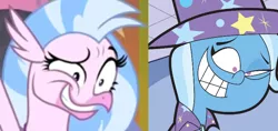 Size: 746x351 | Tagged: cape, clothes, comparison, derpibooru import, faic, fairly odd parents, hat, just the two of us, meme, oof, safe, screencap, she's all yak, silverstream, tell me i'm pretty, the fairly oddparents, trixie, trixie's cape, trixie's hat, you look so weird
