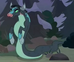 Size: 961x801 | Tagged: cloven hooves, cropped, derpibooru import, disguise, disguised changeling, female, frenemies (episode), ophiotaurus, queen chrysalis, safe, screencap, solo