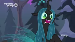 Size: 1366x768 | Tagged: angry, changeling, changeling queen, derpibooru import, discovery family logo, female, former queen chrysalis, frenemies (episode), queen chrysalis, safe, screencap, solo