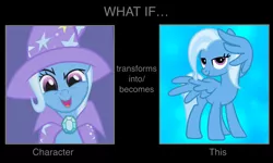 Size: 1050x630 | Tagged: safe, derpibooru import, edit, editor:mega-poneo, trixie, pony, cape, clothes, duality, hat, meme, pegasus trixie, race swap, solo, transformation, trixie's cape, trixie's hat, wing hands, wings