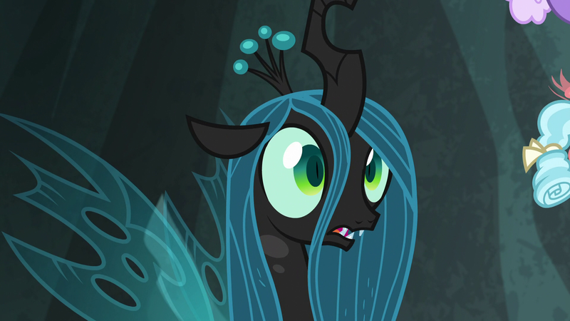 Size: 1920x1080 | Tagged: changeling, changeling queen, cozy glow, derpibooru import, female, frenemies (episode), queen chrysalis, safe, screencap, solo focus, wide eyes