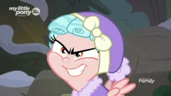 Size: 1920x1080 | Tagged: safe, derpibooru import, screencap, cozy glow, pegasus, pony, frenemies (episode), clothes, cozy glow is best facemaker, evil grin, female, filly, foal, grin, hat, smiling, winter outfit