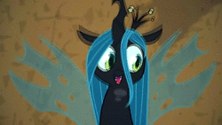 Size: 1280x720 | Tagged: safe, artist:eqamrd, derpibooru import, queen chrysalis, changeling, changeling queen, frenemies (episode), animated, cute, cutealis, fangs, female, happy, headbob, highlights, horn, music, necc, open mouth, party soft, perfect loop, smiling, solo, sound, teeth, tongue out, wat, webm, wings