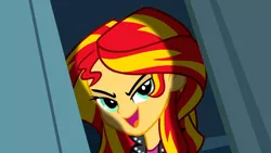 Size: 1280x720 | Tagged: safe, derpibooru import, screencap, sunset shimmer, equestria girls, equestria girls (movie), evil grin, grin, looking at you, pure unfiltered evil, smiling, solo