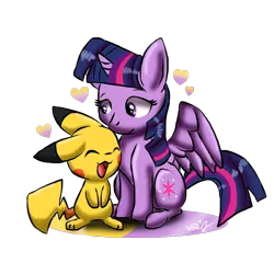 Size: 800x800 | Tagged: safe, artist:lopez765, derpibooru import, twilight sparkle, twilight sparkle (alicorn), alicorn, pikachu, pony, crossover, pokémon