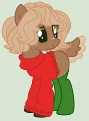 Size: 768x1040 | Tagged: safe, artist:kawaiiwolflady, derpibooru import, oc, oc:holly days (deer), unofficial characters only, deer, pony, clothes, female, freckles, gray background, simple background, socks, solo, sweater