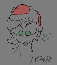 Size: 1642x1852 | Tagged: safe, artist:enragement filly, derpibooru import, oc, oc:anonfilly, pony, christmas, female, filly, hat, holiday, present, really?, santa hat, sketch