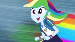 Size: 1280x720 | Tagged: safe, derpibooru import, screencap, rainbow dash, equestria girls, equestria girls series, run to break free, spoiler:eqg series (season 2), cute, dashabetes, female, geode of super speed, happy, magical geodes, rainbow, running, smiling, solo