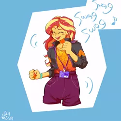 Size: 1000x1000 | Tagged: safe, artist:sozglitch, derpibooru import, sunset shimmer, equestria girls, equestria girls series, how to backstage, spoiler:eqg series (season 2), clothes, eyes closed, female, jacket, leather jacket, open mouth, singing, solo, swag swag swag swag swag