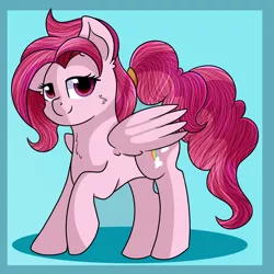 Size: 3000x3000 | Tagged: safe, artist:rainbowtashie, derpibooru import, bifröst, pegasus, pony, background pony, female, friendship student, mare, raised hoof, simple background, smiling, solo