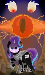 Size: 1800x3000 | Tagged: safe, artist:spellboundcanvas, derpibooru import, grogar, starlight glimmer, pony, unicorn, armor, betrayal, cloak, clothes, crystal ball, equal sign, evil, female, grogar's orb, hood, horn, horn ring, mare, ring