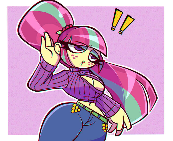 Size: 3790x3090 | Tagged: suggestive, artist:nelljoestar, derpibooru import, sour sweet, equestria girls, big breasts, breasts, busty sour sweet, clothes, crossover, female, jojo's bizarre adventure, keyhole turtleneck, open-chest sweater, solo, solo female, sweater, turtleneck, vento aureo, vinegar doppio