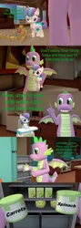 Size: 1920x5400 | Tagged: safe, artist:papadragon69, derpibooru import, princess flurry heart, spike, alicorn, dragon, pony, comic:spike's cyosa, 3d, baby food, choice, comic, crystal empire, cyoa, diaper, highchair, hungry, older, older spike, refrigerator, rumbling, sfm pony, source filmmaker, stomach noise, teenage spike, teenager, winged spike