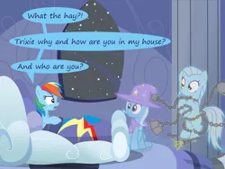 Size: 1200x900 | Tagged: safe, artist:evil-dec0y, derpibooru import, rainbow dash, trixie, oc, oc:ghost, pony, comic:trixie vs., comic:trixie vs. hearth's warming, comic