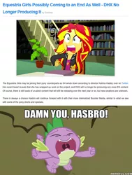 Size: 1364x1808 | Tagged: safe, derpibooru import, dhx media, edit, edited screencap, screencap, spike, sunset shimmer, dragon, equestria daily, a dog and pony show, epic fails (equestria girls), eqg summertime shorts, equestria girls, caption, end of ponies, female, hasbro, image macro, impact font, lucifer hasbro, male, meme, spike's no, text, the end is neigh, the end of equestria girls
