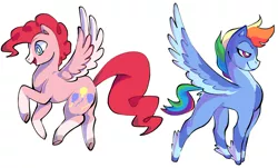 Size: 1785x1080 | Tagged: safe, artist:vkyw, derpibooru import, pinkie pie, rainbow dash, pegasus, pony, leak, spoiler:g5, duo, duo female, female, g5, pegasus pinkie pie, pinkie pie (g5), race swap, rainbow dash (g5), simple background, white background