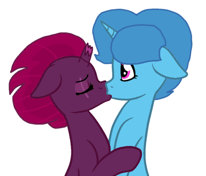 Size: 1150x983 | Tagged: safe, artist:徐詩珮, derpibooru import, fizzlepop berrytwist, spring rain, tempest shadow, unicorn, my little pony: the movie, base used, broken horn, female, horn, kissing, lesbian, mare, shipping, simple background, springshadow, transparent background