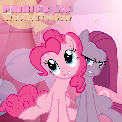 Size: 512x512 | Tagged: safe, derpibooru import, pinkie pie, oc, oc:wooden toaster, pony, angry, best friends, female, happy, lesbian, pink background, pinkamena diane pie, pinkie's lie, shipping, simple background, two sides, woodentoaster r63