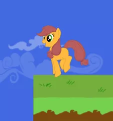 Size: 228x243 | Tagged: safe, derpibooru import, oc, unofficial characters only, pony, cloud, cute, female, grassy field, jumping, not applejack, pinkie's hyperactive chat, pony world chat, recolor, sky, solo