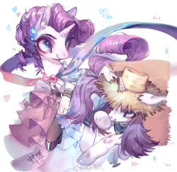 Size: 1570x1527 | Tagged: safe, artist:泡椒猫爪_, derpibooru import, rarity, pony, unicorn, simple ways, alternate costumes, clothes, dress, duality, female, hat, mare, rarihick, solo, straw hat