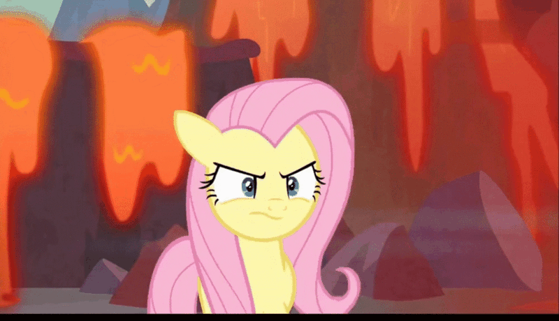 Size: 1000x575 | Tagged: safe, derpibooru import, screencap, billy (dragon), clump, fluttershy, fume, garble, spear (dragon), pegasus, pony, sweet and smoky, angry, animated, badass, black bars, female, flutterbadass, lava, mare, unamused, yelling