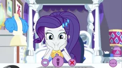 Size: 1280x720 | Tagged: safe, derpibooru import, screencap, rarity, equestria girls, equestria girls series, festival looks, spoiler:eqg series (season 2), bed, clothes, cute, geode of shielding, jacket, keyboard, lamp, looking at you, magical geodes, mannequin, puffy cheeks, raribetes, rarity's bedroom, smiling, squishy cheeks, webcam