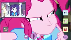 Size: 1920x1080 | Tagged: safe, derpibooru import, screencap, pinkie pie, rarity, equestria girls, equestria girls series, festival looks, spoiler:eqg series (season 2), close-up, extreme close up, female, picture in picture, pinkie's bedroom, ponk, rarity's bedroom, webcam