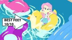 Size: 1280x718 | Tagged: safe, derpibooru import, edit, edited screencap, screencap, fluttershy, equestria girls, equestria girls series, i'm on a yacht, spoiler:eqg series (season 2), barefoot, feet, flutterfeet, foot focus, wiggling toes