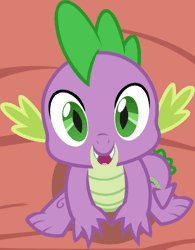 Size: 798x1024 | Tagged: safe, artist:badumsquish, derpibooru import, edit, editor:undeadponysoldier, part of a set, spike, dragon, adorable face, animated, badumsquish's kitties, blinking, cute, daaaaaaaaaaaw, fangs, golden oaks library, looking at you, looking up, male, open mouth, perfect loop, sitting, solo, spikabetes, teeth