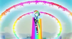 Size: 1276x695 | Tagged: safe, deleted from derpibooru, derpibooru import, screencap, rainbow dash, equestria girls, equestria girls series, run to break free, spoiler:eqg series (season 2), flying, sonic rainboom, wings