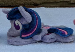 Size: 1588x1093 | Tagged: alicorn, artist:plushbyanto, beanie (plushie), chibi, derpibooru import, female, horn, lying down, mare, minky, no mouth, no nostrils, no pupils, plushie, profile, prone, safe, solo, sploot, toy, twilight sparkle, twilight sparkle (alicorn), wings