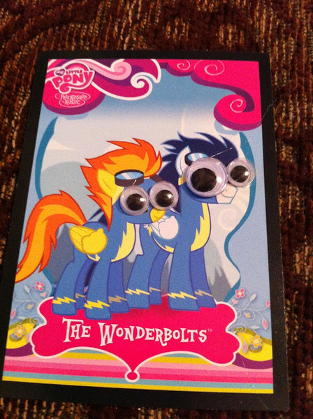 Size: 478x640 | Tagged: derpibooru import, googly eyes, meme, safe, soarin', special eyes, spitfire, trading card