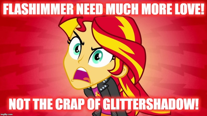 Size: 888x499 | Tagged: safe, derpibooru import, edit, edited screencap, screencap, sunset shimmer, equestria girls, equestria girls (movie), caption, grammar error, image macro, impact font, implied flash sentry, implied flashimmer, implied glitter drops, implied glittershadow, implied lesbian, implied shipping, implied straight, implied tempest shadow, meme, shipping war, text