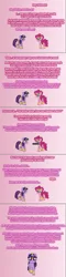 Size: 504x2097 | Tagged: safe, artist:verve, derpibooru import, pinkie pie, twilight sparkle, twilight sparkle (alicorn), alicorn, earth pony, pony, ain't never had friends like us, ask, comic, female, gradient background, looking at you, mare, pixel art, tumblr