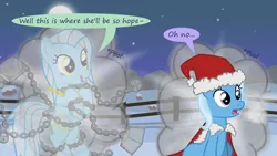 Size: 1280x720 | Tagged: safe, artist:evil-dec0y, derpibooru import, trixie, oc, pony, comic:trixie vs., comic:trixie vs. hearth's warming, christmas, clothes, comic, costume, hat, holiday, santa costume, santa hat