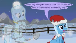 Size: 1280x720 | Tagged: safe, artist:evil-dec0y, derpibooru import, trixie, oc, pony, comic:trixie vs., comic:trixie vs. hearth's warming, christmas, clothes, comic, costume, hat, holiday, santa costume, santa hat