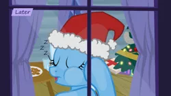 Size: 1280x720 | Tagged: safe, artist:evil-dec0y, derpibooru import, trixie, pony, comic:trixie vs., comic:trixie vs. hearth's warming, christmas, christmas tree, comic, hat, holiday, santa hat, tree