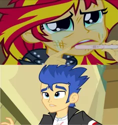Size: 1261x1339 | Tagged: safe, derpibooru import, flash sentry, sunset shimmer, equestria girls, equestria girls (movie), exploitable meme, female, flashimmer, low effort, male, meme, pregnancy test, pregnancy test meme, shipping, straight