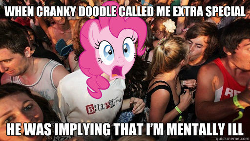 Size: 512x288 | Tagged: caption, derpibooru import, image macro, pinkie pie, safe, "special", sudden clarity clarence, sudden clarity pinkie pie, text