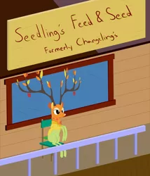 Size: 2400x2800 | Tagged: artist:mightyshockwave, branches for antlers, chair, derpibooru import, dryad, going to seed, meme, safe, sitting, sneed's feed and seed, solo, the great seedling, the simpsons